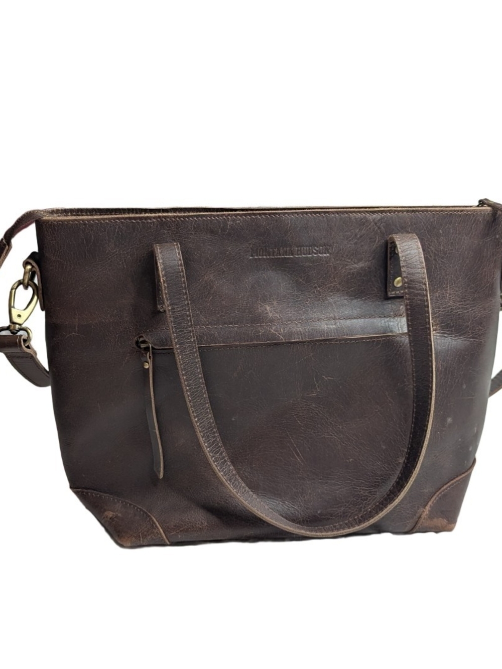 Montana Hudson Eva Tote Bag Laptop Travel Rich, Thick Full Grain Leather Brown